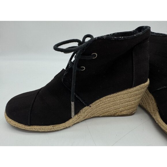 Toms Women's Rope Desert Wedge Bootie Canvas Lace Up Size 7.5 Black Casual - Picture 6 of 12